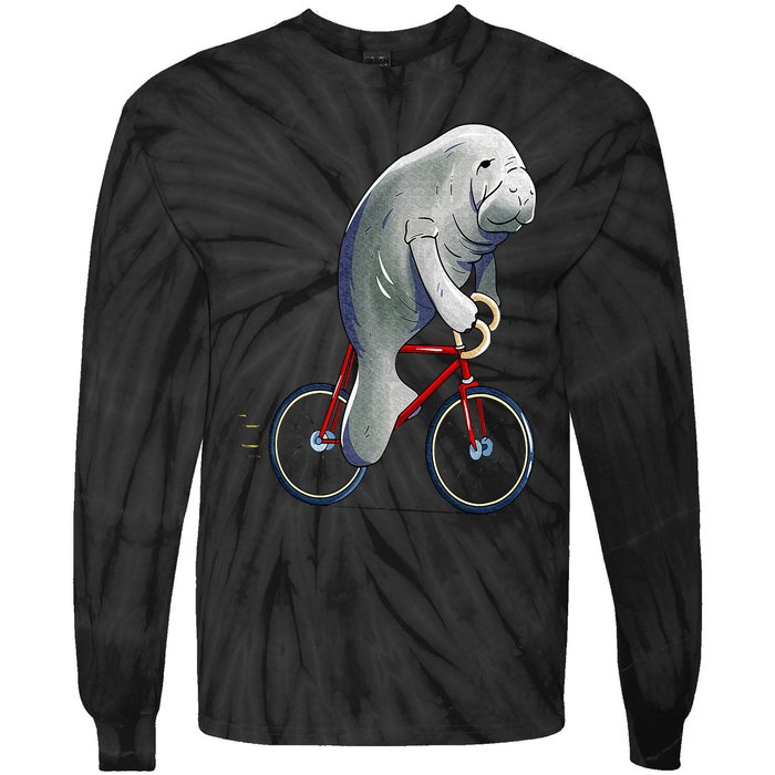 Manatee Riding Bicycle Cute Biker Cyclist Tie-Dye Long Sleeve Shirt