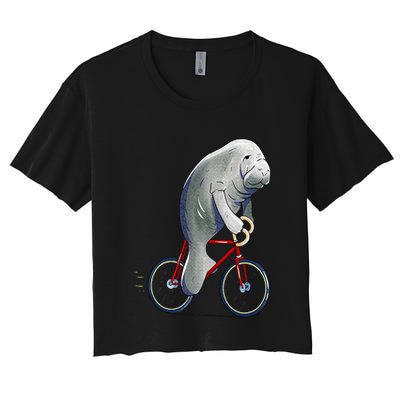 Manatee Riding Bicycle Cute Biker Cyclist Crop Top