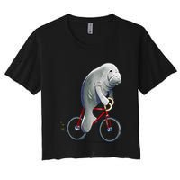 Manatee Riding Bicycle Cute Biker Cyclist Women's Crop Top Tee