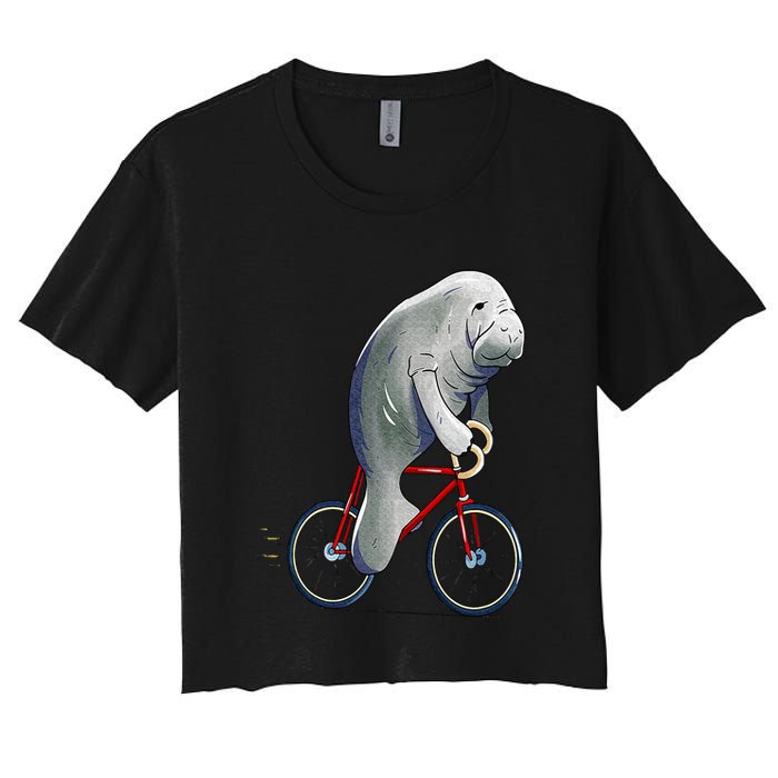 Manatee Riding Bicycle Cute Biker Cyclist Women's Crop Top Tee