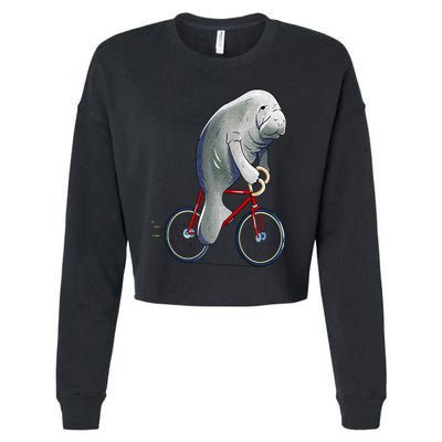 Manatee Riding Bicycle Cute Biker Cyclist Cropped Pullover Crew