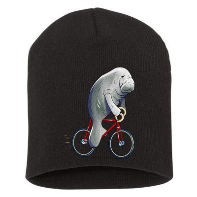Manatee Riding Bicycle Cute Biker Cyclist Short Acrylic Beanie