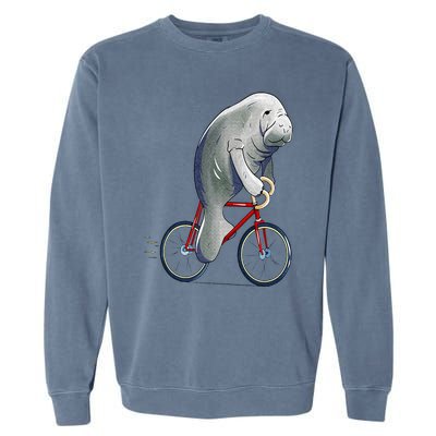 Manatee Riding Bicycle Cute Biker Cyclist Garment-Dyed Sweatshirt