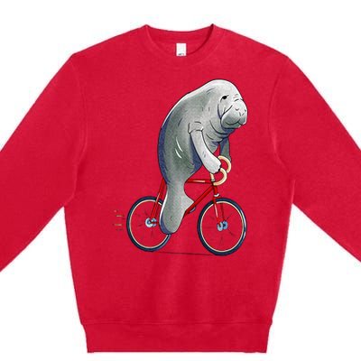 Manatee Riding Bicycle Cute Biker Cyclist Premium Crewneck Sweatshirt