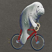 Manatee Riding Bicycle Cute Biker Cyclist Cotton Canvas Backpack