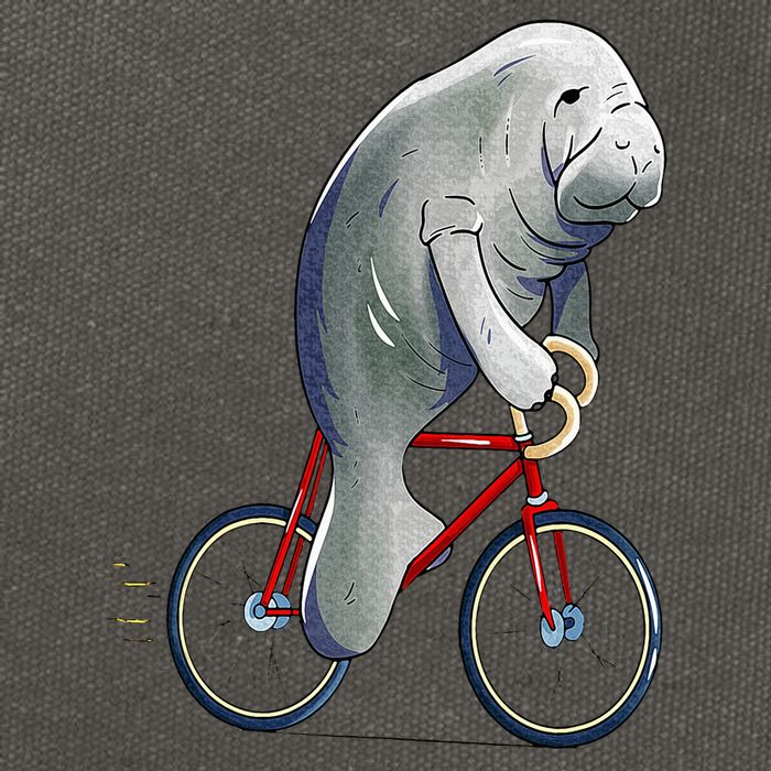 Manatee Riding Bicycle Cute Biker Cyclist Cotton Canvas Backpack