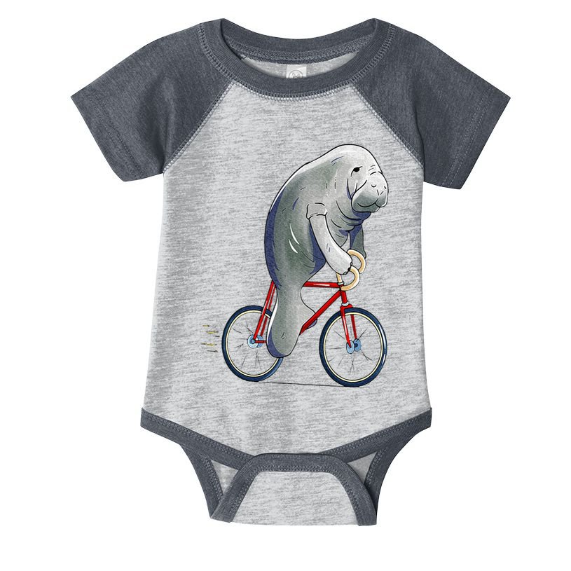 Manatee Riding Bicycle Cute Biker Cyclist Infant Baby Jersey Bodysuit