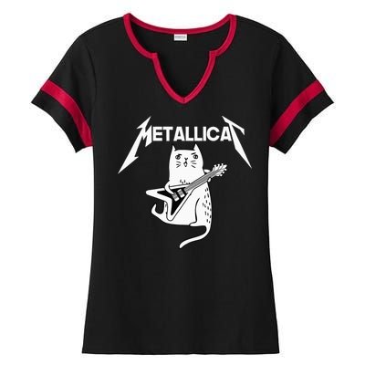 Mettalicat Rock Band Guitar Funny Christmas Gift Ladies Halftime Notch Neck Tee