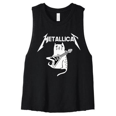 Mettalicat Rock Band Guitar Funny Christmas Gift Women's Racerback Cropped Tank