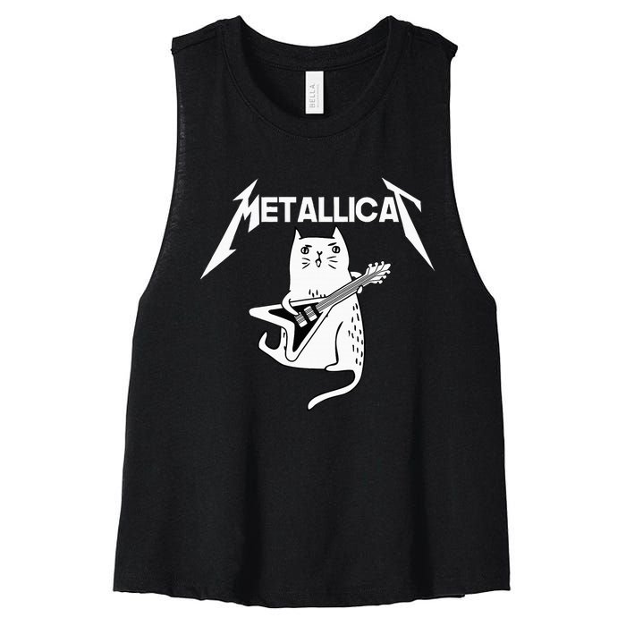 Mettalicat Rock Band Guitar Funny Christmas Gift Women's Racerback Cropped Tank