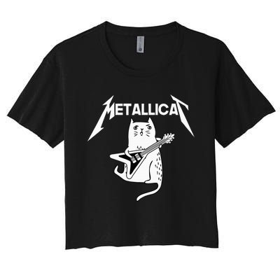 Mettalicat Rock Band Guitar Funny Christmas Gift Women's Crop Top Tee