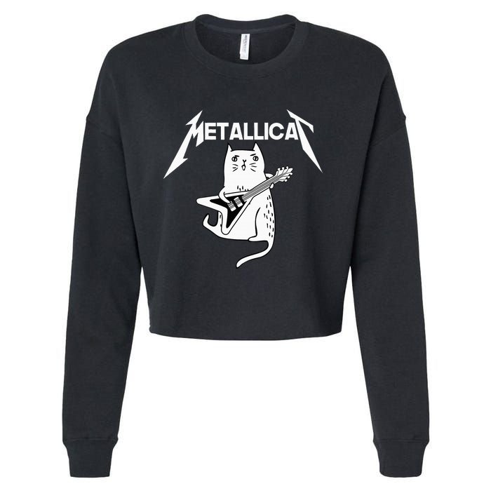 Mettalicat Rock Band Guitar Funny Christmas Gift Cropped Pullover Crew