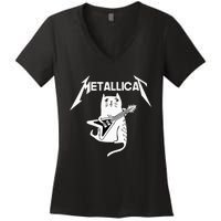 Mettalicat Rock Band Guitar Funny Christmas Gift Women's V-Neck T-Shirt