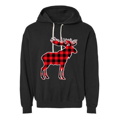 Moose Red Buffalo Plaid Matching Pajama Family Gift Garment-Dyed Fleece Hoodie