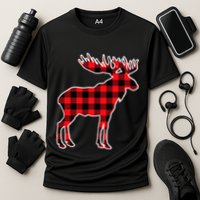 Moose Red Buffalo Plaid Matching Pajama Family Gift Cooling Performance Crew T-Shirt