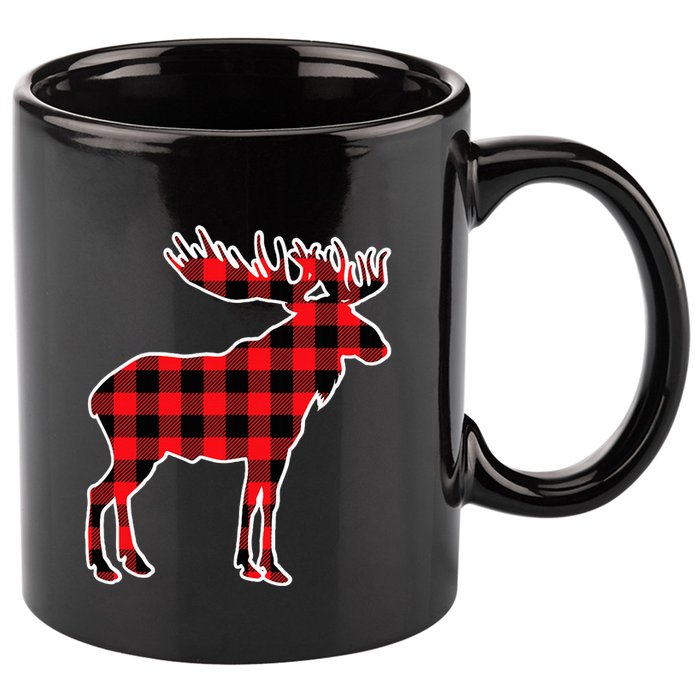 Moose Red Buffalo Plaid Matching Pajama Family Gift 11oz C Handle Ceramic Mug