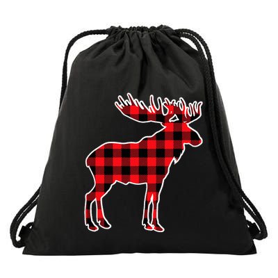 Moose Red Buffalo Plaid Matching Pajama Family Gift Drawstring Bag