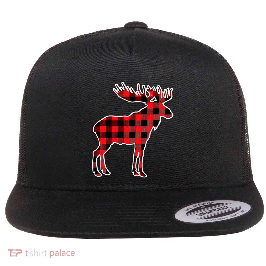 Moose Red Buffalo Plaid Matching Pajama Family Gift Flatbill Hat