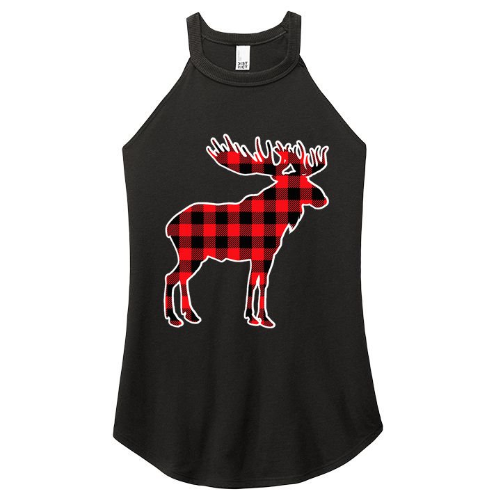 Moose Red Buffalo Plaid Matching Pajama Family Gift Women's Perfect Tri Rocker Tank