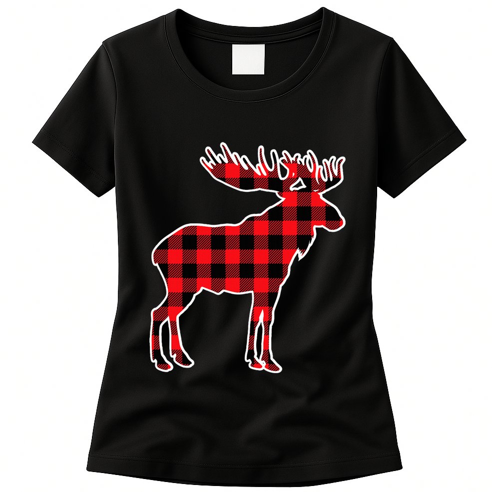 Moose Red Buffalo Plaid Matching Pajama Family Gift Womens T-Shirt