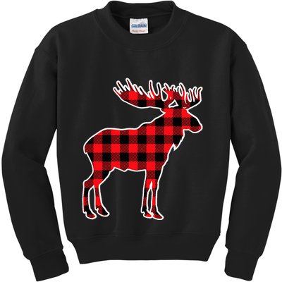 Moose Red Buffalo Plaid Matching Pajama Family Gift Kids Sweatshirt