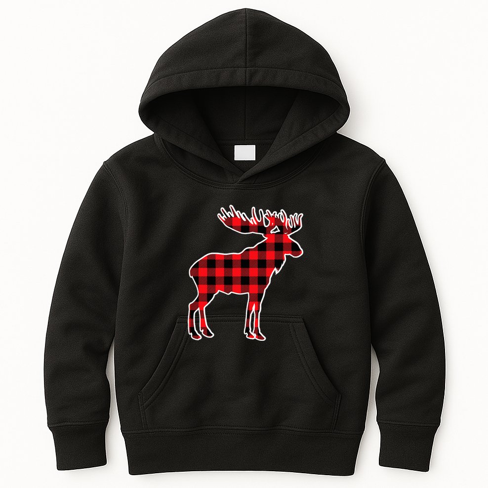 Moose Red Buffalo Plaid Matching Pajama Family Gift Kids Hoodie