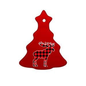 Moose Red Buffalo Plaid Matching Pajama Family Gift Ceramic Tree Ornament