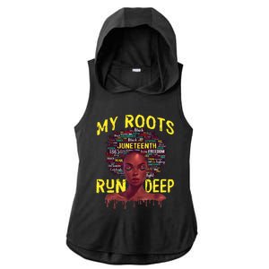 My Roots Black Women Run Deep Juneteenth Ladies PosiCharge Tri-Blend Wicking Draft Hoodie Tank