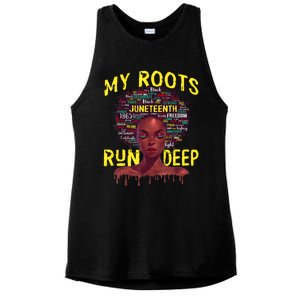 My Roots Black Women Run Deep Juneteenth Ladies PosiCharge Tri-Blend Wicking Tank