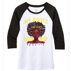 My Roots Black Women Run Deep Juneteenth Women's Tri-Blend 3/4-Sleeve Raglan Shirt