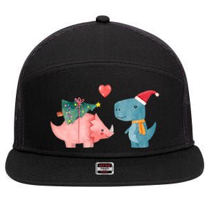 Merry Rexmas Cute Christmas Dinosaur Winter Holiday Funny Gift 7 Panel Mesh Trucker Snapback Hat