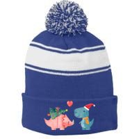 Merry Rexmas Cute Christmas Dinosaur Winter Holiday Funny Gift Stripe Pom Pom Beanie