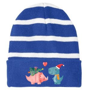 Merry Rexmas Cute Christmas Dinosaur Winter Holiday Funny Gift Striped Beanie with Solid Band