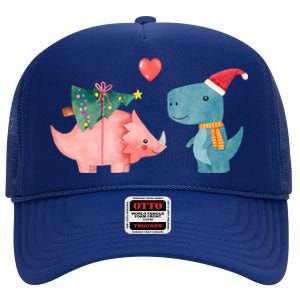 Merry Rexmas Cute Christmas Dinosaur Winter Holiday Funny Gift High Crown Mesh Back Trucker Hat