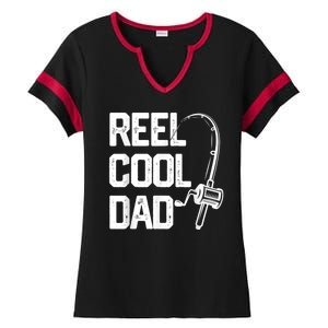 Men Reel Cool Dad Fishing Daddy Fathers Day Gift Ladies Halftime Notch Neck Tee