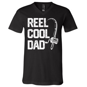 Men Reel Cool Dad Fishing Daddy Fathers Day Gift V-Neck T-Shirt