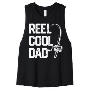 Men Reel Cool Dad Fishing Daddy Fathers Day Gift Women's Racerback Cropped Tank