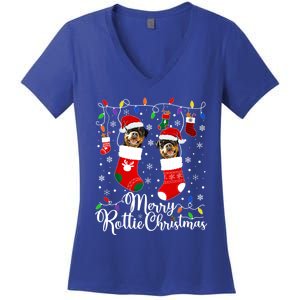 Merry Rottie Christmas Rottweiler Xmas Party Rottweiler Cool Gift Women's V-Neck T-Shirt