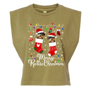 Merry Rottie Christmas Rottweiler Xmas Party Rottweiler Cool Gift Garment-Dyed Women's Muscle Tee