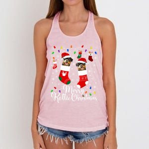 Merry Rottie Christmas Rottweiler Xmas Party Rottweiler Cool Gift Women's Knotted Racerback Tank