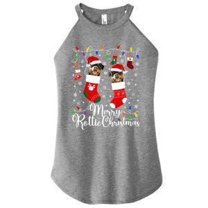 Merry Rottie Christmas Rottweiler Xmas Party Rottweiler Cool Gift Women's Perfect Tri Rocker Tank