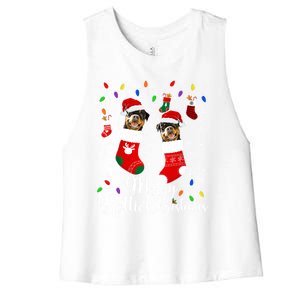 Merry Rottie Christmas Rottweiler Xmas Party Rottweiler Cool Gift Women's Racerback Cropped Tank