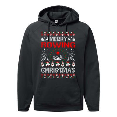 Merry Rowing Christmas Ugly Sweater Outdoors Performance Fleece Hoodie