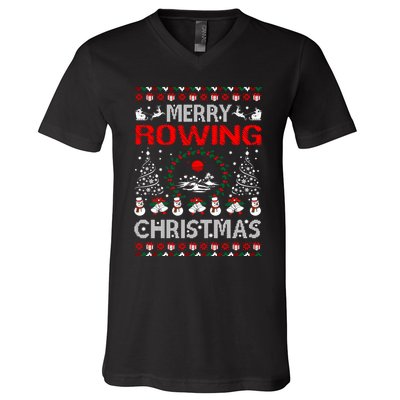 Merry Rowing Christmas Ugly Sweater Outdoors V-Neck T-Shirt