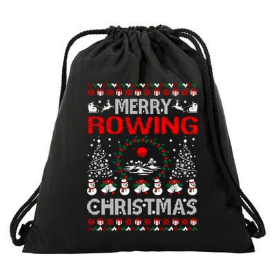 Merry Rowing Christmas Ugly Sweater Outdoors Drawstring Bag