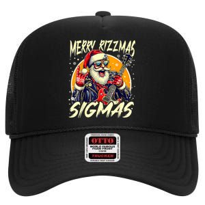 Merry Rizzmas Christmas Rizz Cool Santa Sunglasses Xmas High Crown Mesh Back Trucker Hat