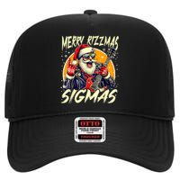 Merry Rizzmas Christmas Rizz Cool Santa Sunglasses Xmas High Crown Mesh Back Trucker Hat