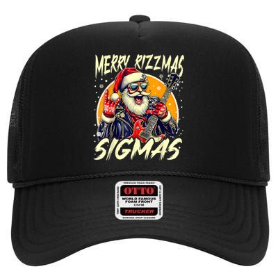 Merry Rizzmas Christmas Rizz Cool Santa Sunglasses Xmas High Crown Mesh Back Trucker Hat