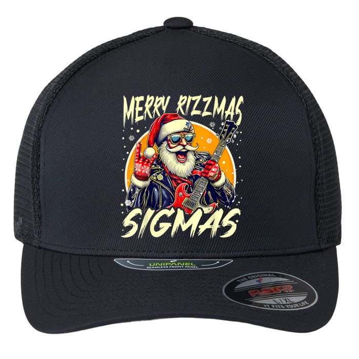 Merry Rizzmas Christmas Rizz Cool Santa Sunglasses Xmas Flexfit Unipanel Trucker Cap