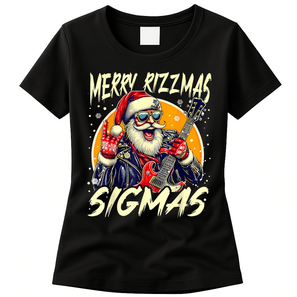 Merry Rizzmas Christmas Rizz Cool Santa Sunglasses Xmas Womens T-Shirt